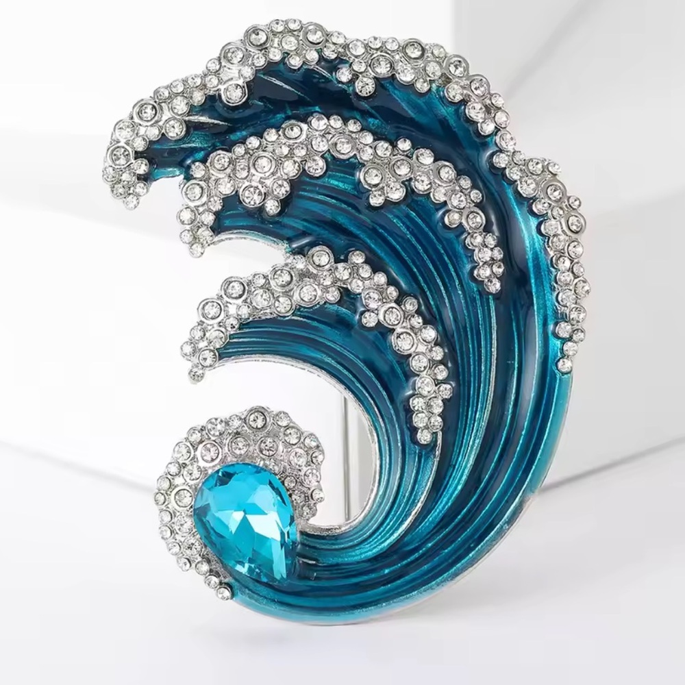 Betsey Johnson Blue Ocean Wave Brooch Blue and Silver Brooch - Picture 2 of 3
